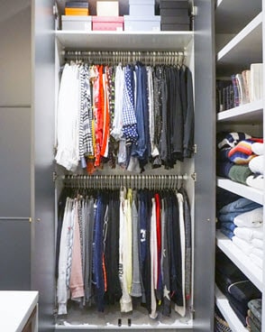 Organized closet of clothes