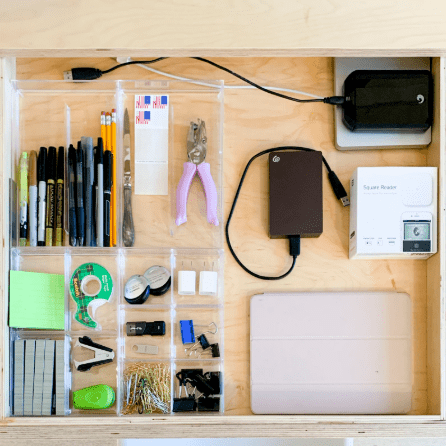 Organized Desk Drawer with Office Supplies