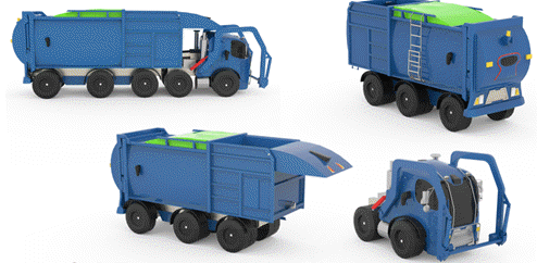 Blue Garbage trucks futuristic concept