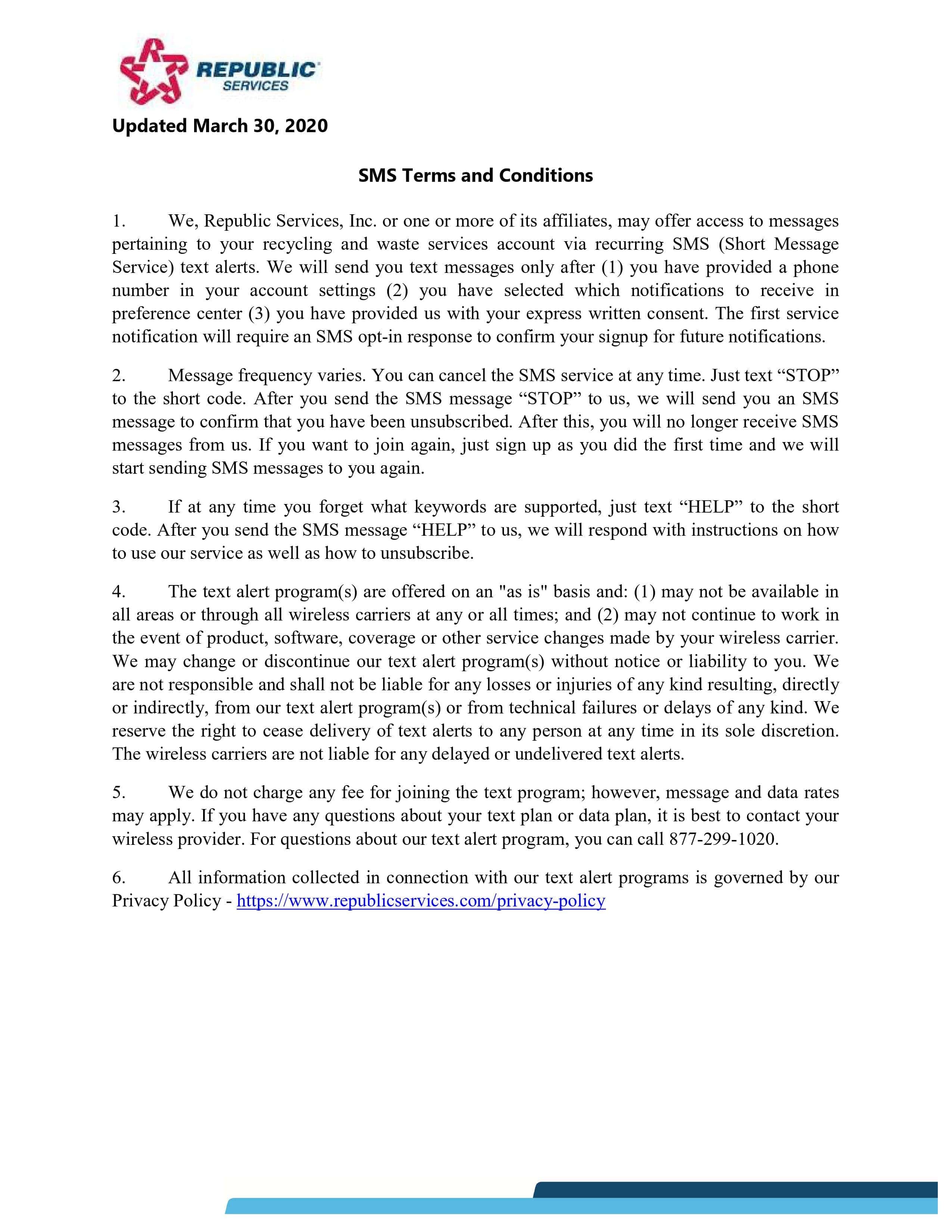 SMS Terms and Conditions