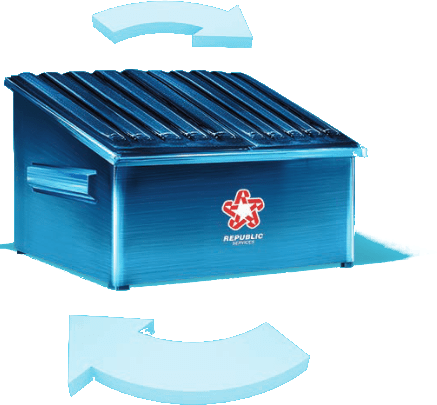 Blue Republic Dumpster icon with arrows showing refresh