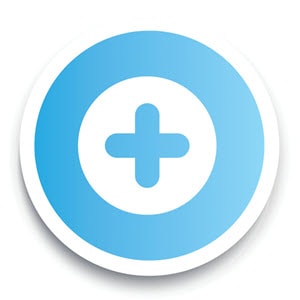 Blue and white Icon - Plus sign inside a circle