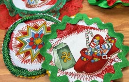 plastic bags sewn with green edges