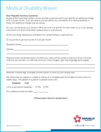 Medical Disability Waiver Form for In-Yard Service