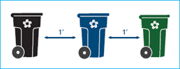 Black, Blue, and Green Trash & Recycling Containers