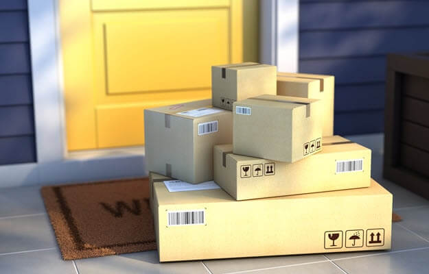 boxes stacked on a porch
