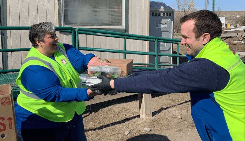 Two Republic Workers Sharing Food From Great Falls, MT Restaurants 