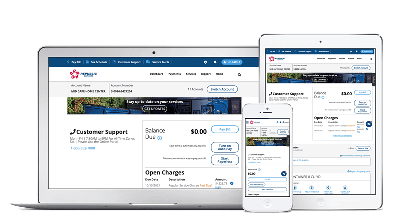 multiple devices showing Republic Services' website