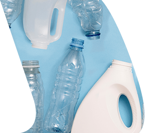 various plastic bottles on blue background