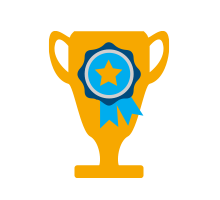 Gold trophy with blue ribbon