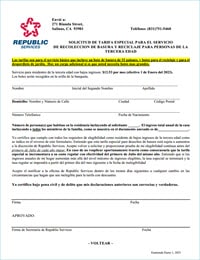 Salinas, CA Low Income Senior Garbage Application-Spanish