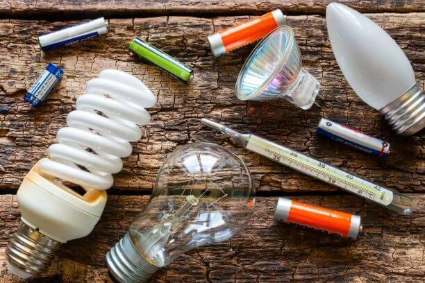 lightbulbs, batteries, and thermometers for HHW disposal