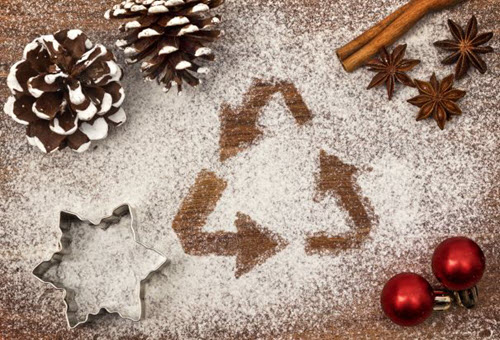 recycling symbol drawn in powdered sugar