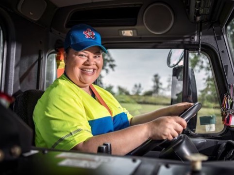 female garbage truck driver 