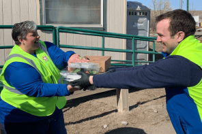 Two Republic Workers Sharing Food From Great Falls, MT Restaurants 