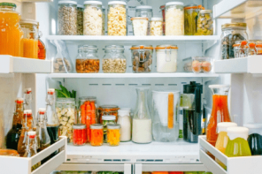 organized fridge with reusable containers