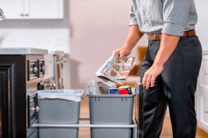 man recycling house hold items