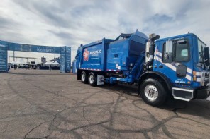 Republic Services truck in front of welcome banner