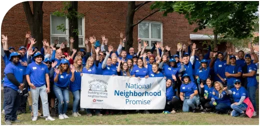 group photograph of participants in playground construction
